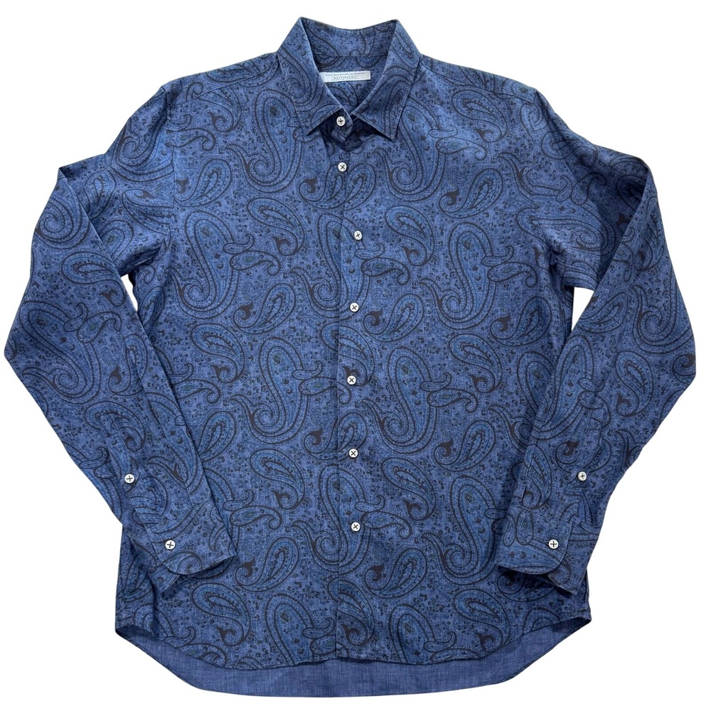 Vincenzo di Lauziers Sette Corni Mens Blue Paisley 100% Linen 16 / 41 M7